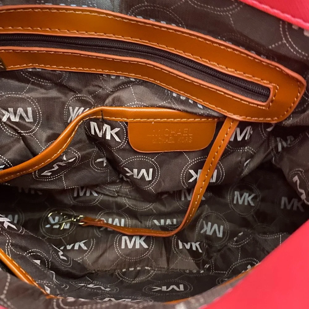 Michael Kors Hamilton Red/White Striped Canvas Leather Large Tote Purs